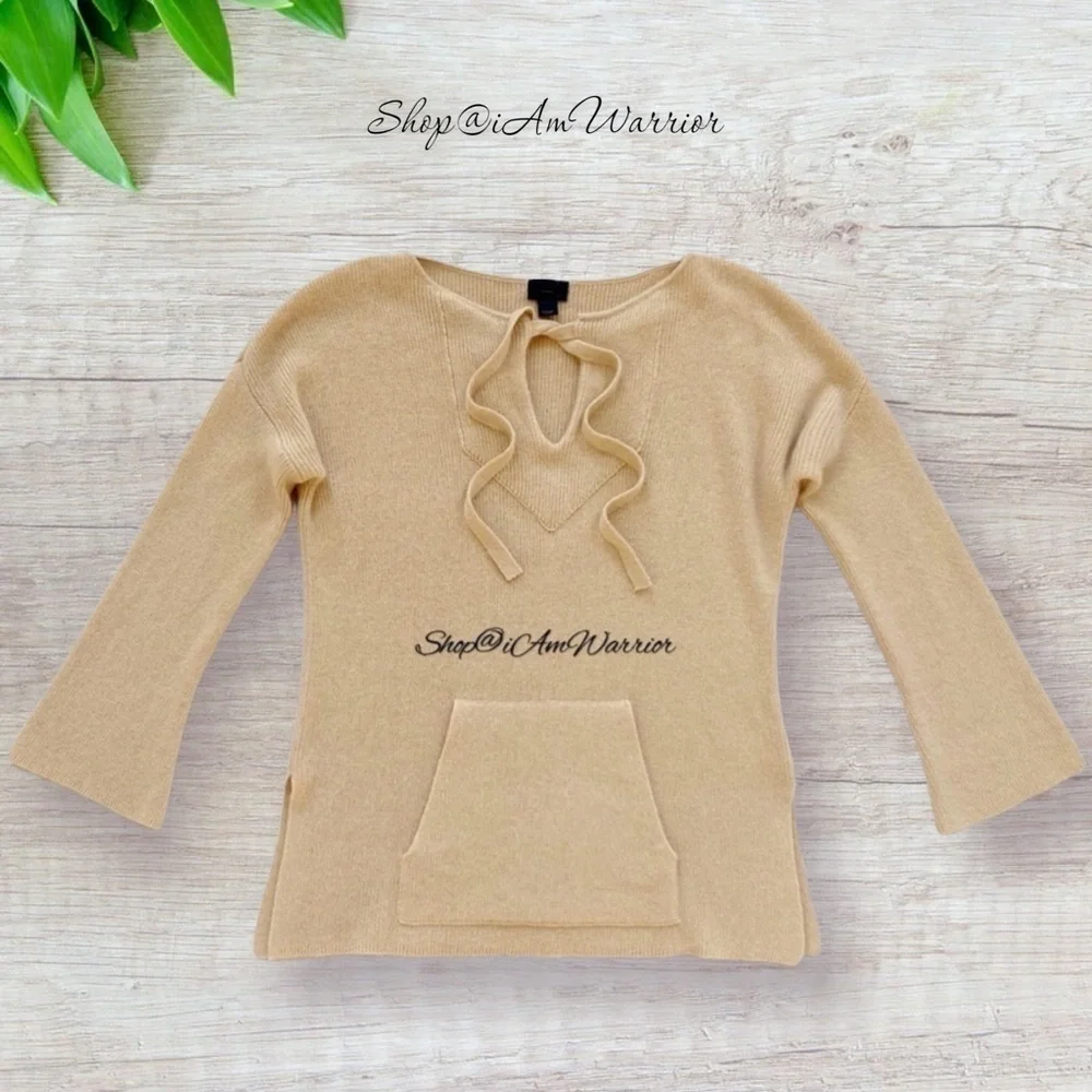 J.Crew Collection 100% Cashmere Tie Neck Kangaroo Pocket Sweater shop@iamwarrior